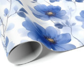 Watercolor Blue Daisy Muster Geschenkpapier (Rolleneckpunkt)
