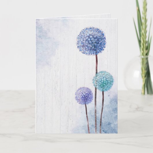 Watercolor Blue Dandelalls Danke, Card Karte (Vorderseite)