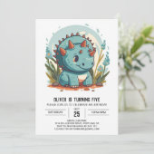 Watercolor Blue Dinosaurier Boy Birthday Einladung (Stehend Vorderseite)
