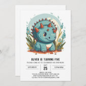 Watercolor Blue Dinosaurier Boy Birthday Einladung (Vorne/Hinten)