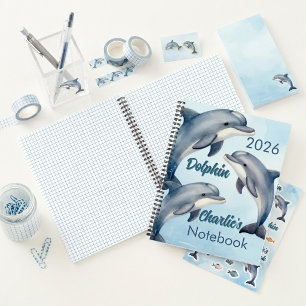 Watercolor Blue Dolphins 2026 Spiral Notizblock