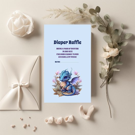  Watercolor Blue Dragon Baby Shower diaper raffle Begleitkarte