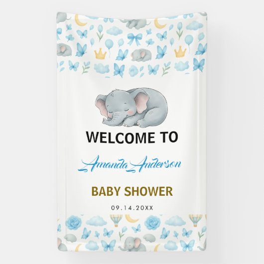Watercolor Blue Elephant | Boy’s Baby Shower Banner (Vertikal)