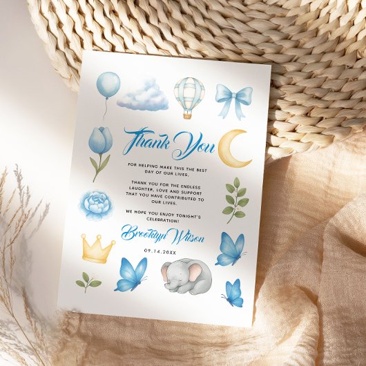 Watercolor Blue Elephant | Boy’s Baby Shower Dankeskarte