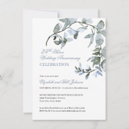 Watercolor Blue Floral 25. Hochzeitstag Einladung