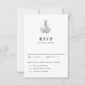 Watercolor Blue Floral Anchor Nautical Wedding RSVP Karte (Vorderseite)