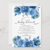 Watercolor Blue Floral Baby Brunch Einladung (Vorderseite)