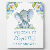 Watercolor Blue Floral Baby Elephant Baby Dusche Fotoplatte (Vorderseite)