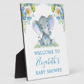 Watercolor Blue Floral Baby Elephant Baby Dusche Fotoplatte (Seite)