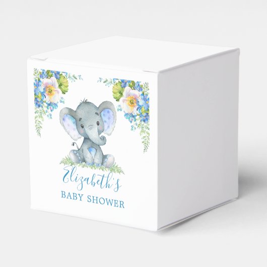 Watercolor Blue Floral Baby Elephant Baby Dusche Geschenkschachtel (Vorderseite)