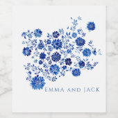 Watercolor Blue Floral Bouquet Wedding Weinetikett (Einzelnes Label)