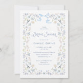 Watercolor Blue Floral Bridal Brunch Bow Invitatio Einladung (Vorderseite)