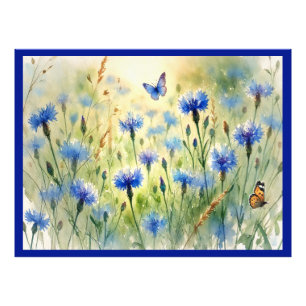 Watercolor Blue Floral Cornflower Deutschland Fotodruck