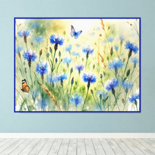 Watercolor Blue Floral Cornflower Deutschland Leinwanddruck
