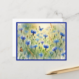 Watercolor Blue Floral Cornflower Deutschland   Postkarte