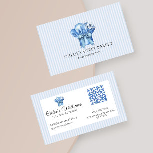 Watercolor Blue Floral Koch Hat Business Card Visitenkarte