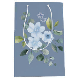 Watercolor Blue Floral Wedding Gift Bag Mittlere Geschenktüte