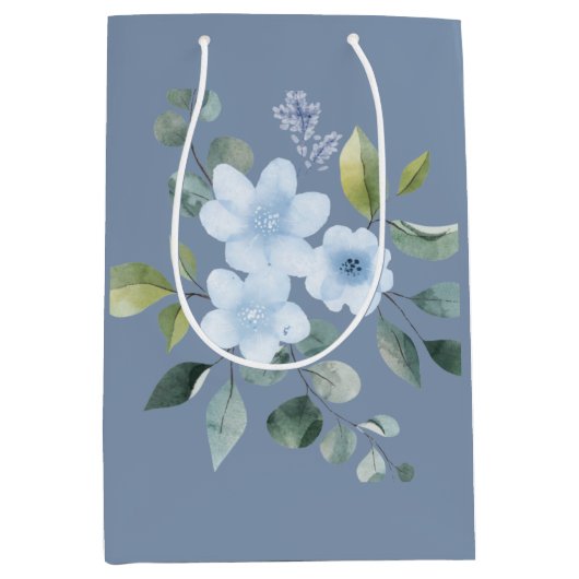 Watercolor Blue Floral Wedding Gift Bag Mittlere Geschenktüte (Vorderseite)