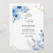 Watercolor blue floral Wedding Invitation Einladung (Vorne/Hinten)