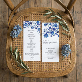Watercolor Blue Floral Wedding Order of Ceremony Programm