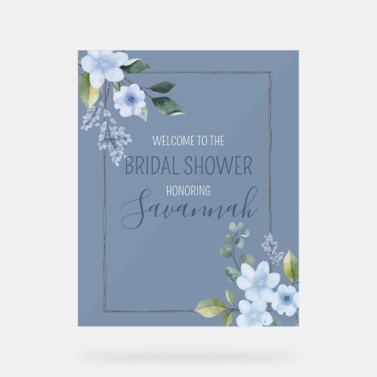 Watercolor Blue Floral Wedding Shower Welcome Acrylschild (Vorderseite)