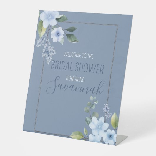 Watercolor Blue Floral Wedding Shower Welcome Sockelschild (Vorderseite)