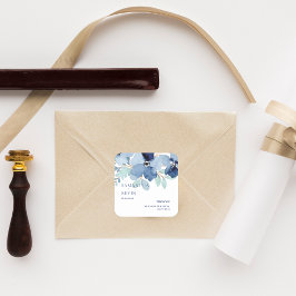 Watercolor Blue Floral Wedding Vielen Dank Quadratischer Aufkleber