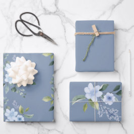 Watercolor Blue Floral Wedding Wrapping Paper  Geschenkpapier Set