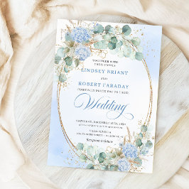 Watercolor Blue Floral Wheat Gold Wedding Invites Einladung