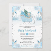 Watercolor Blue Floral Winter Bear Baby Dusche Einladung (Vorderseite)