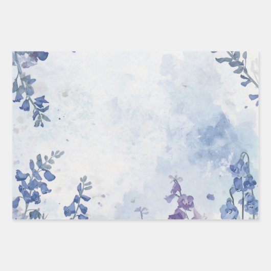Watercolor Blue Flower Wrapping Paper Flat Sheets Geschenkpapier Set (Vorderseite)