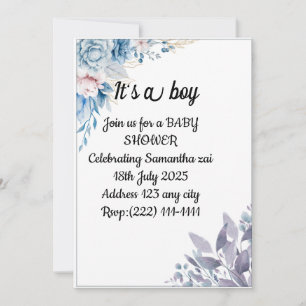 Watercolor Blue Flowers Baby Dusche laden Sie ein Feiertagskarte