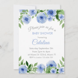 Watercolor Blue Flowers Baby Shower Invitation Einladung
