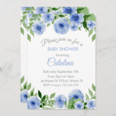 Watercolor Blue Flowers Baby Shower Invitation Einladung (Vorne/Hinten)