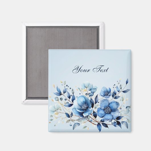 Watercolor Blue Flowers Magnet (Vorderseite/Rückseite)