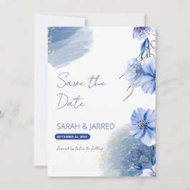 Watercolor Blue Flowers Save The Date
