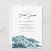 Watercolor Blue Forest Winter Brautparty Einladung (Vorderseite)