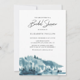 Watercolor Blue Forest Winter Brautparty Einladung