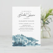 Watercolor Blue Forest Winter Brautparty Einladung (Stehend Vorderseite)