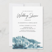 Watercolor Blue Forest Winter Engagement Party Einladung (Vorderseite)