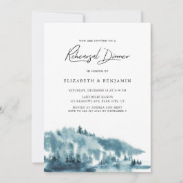 Watercolor Blue Forest Winter Probe Abendessen Einladung