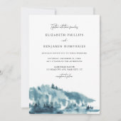 Watercolor Blue Forest Winter Wedding Einladung (Vorderseite)