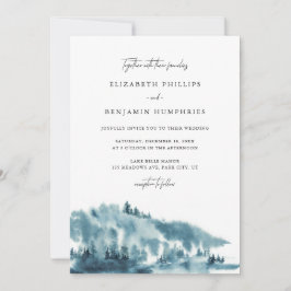 Watercolor Blue Forest Winter Wedding Einladung