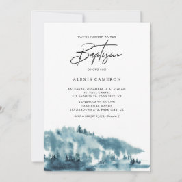 Watercolor Blue Forest Wintertaufe Einladung