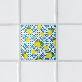 Watercolor Blue French Country Lemon Pattern Tile Fliese