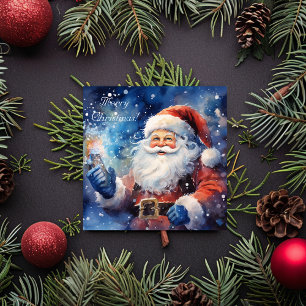 Watercolor Blue Frohe Weihnachten Weihnachtsmann