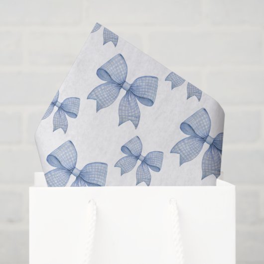 Watercolor Blue Gingham Bow Seidenpapier (Geschenktüte)