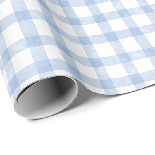 Watercolor Blue Gingham Geschenkpapier (Rolleneckpunkt)