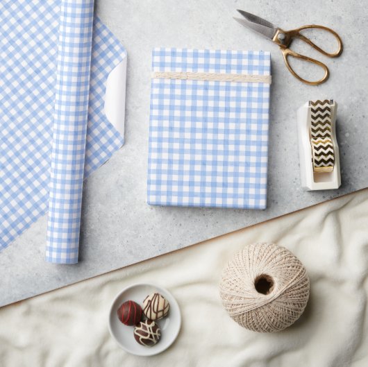 Watercolor Blue Gingham Geschenkpapier (Kunsthandwerk)