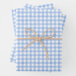 Watercolor Blue Gingham Geschenkpapier Set